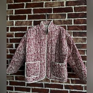 Floral Quilted Puffer Jacket in Red and White